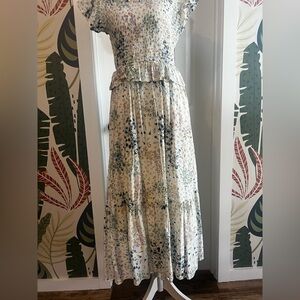 Floral Maxi Dress in Cream and Blue